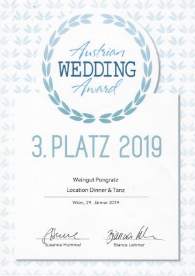 Urkunde Austrian Wedding Award 2019