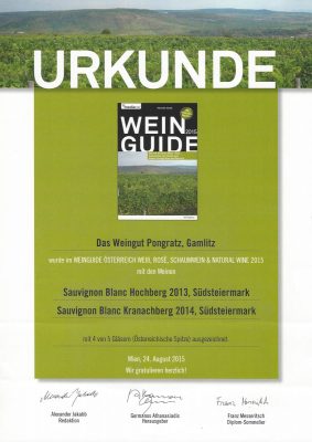 Urkunde Weinguide 2015